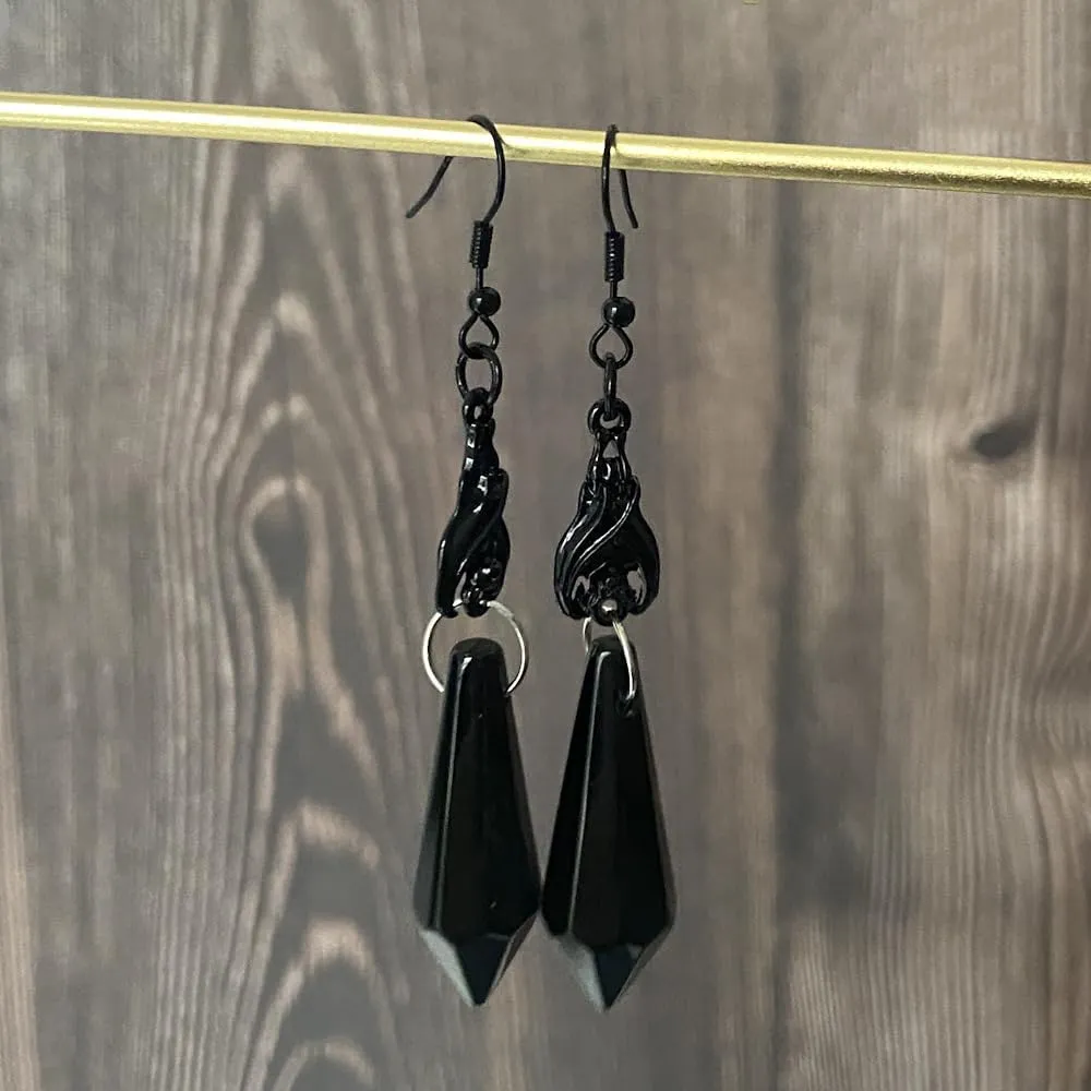 Gothic Dark Bat Dangle Earrings, Crystal Gems Bat Earrings Punk Hexagonal Prism Bat Pendant Earrings Rock Style Bat Animal Dangle Drop Earrings Halloween Party Costume Accessories Bat Animal Earrings ,Jewelry for Women