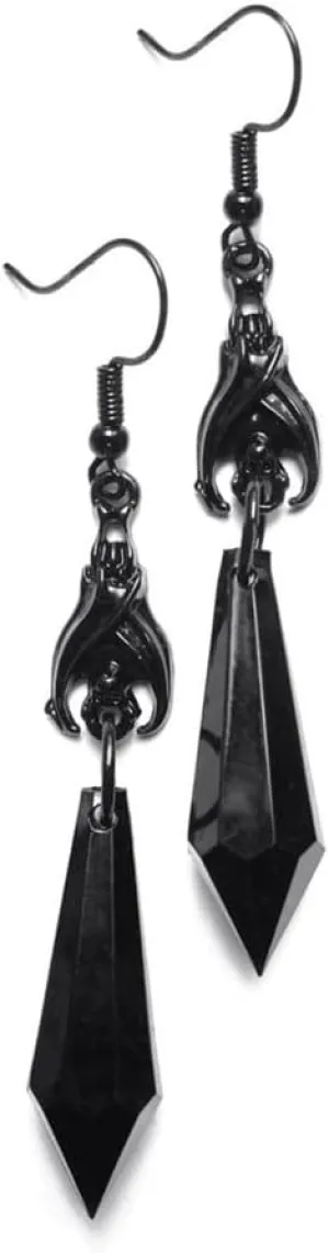 Gothic Dark Bat Dangle Earrings, Crystal Gems Bat Earrings Punk Hexagonal Prism Bat Pendant Earrings Rock Style Bat Animal Dangle Drop Earrings Halloween Party Costume Accessories Bat Animal Earrings ,Jewelry for Women