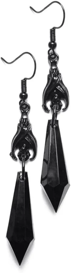 Gothic Dark Bat Dangle Earrings, Crystal Gems Bat Earrings Punk Hexagonal Prism Bat Pendant Earrings Rock Style Bat Animal Dangle Drop Earrings Halloween Party Costume Accessories Bat Animal Earrings ,Jewelry for Women