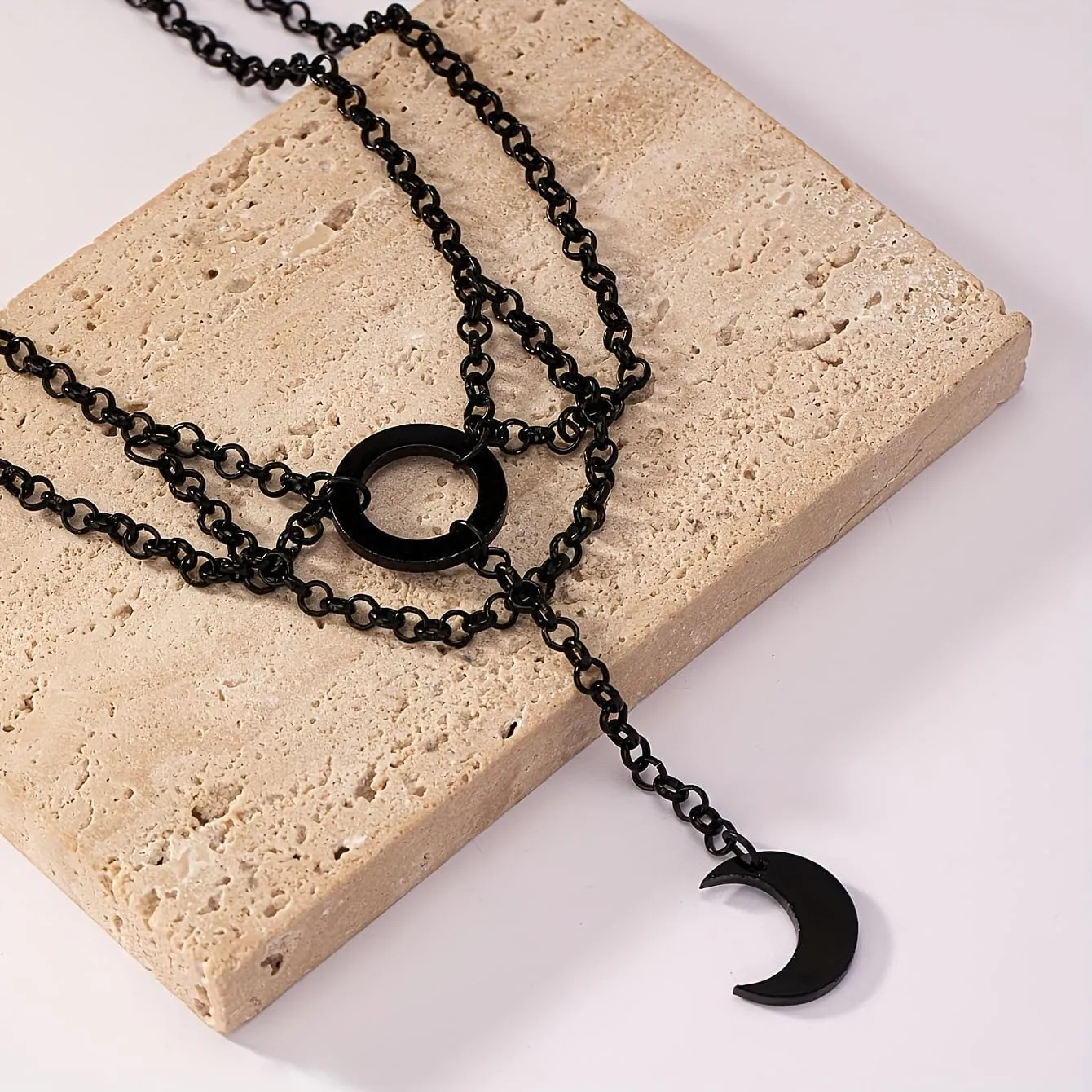 Gothic Moon Necklace Black Moon Choker Necklaces for Women Layered Black Crescent Moon Necklace Goth Half Moon Collar Necklace Christmas New Year Jewelry