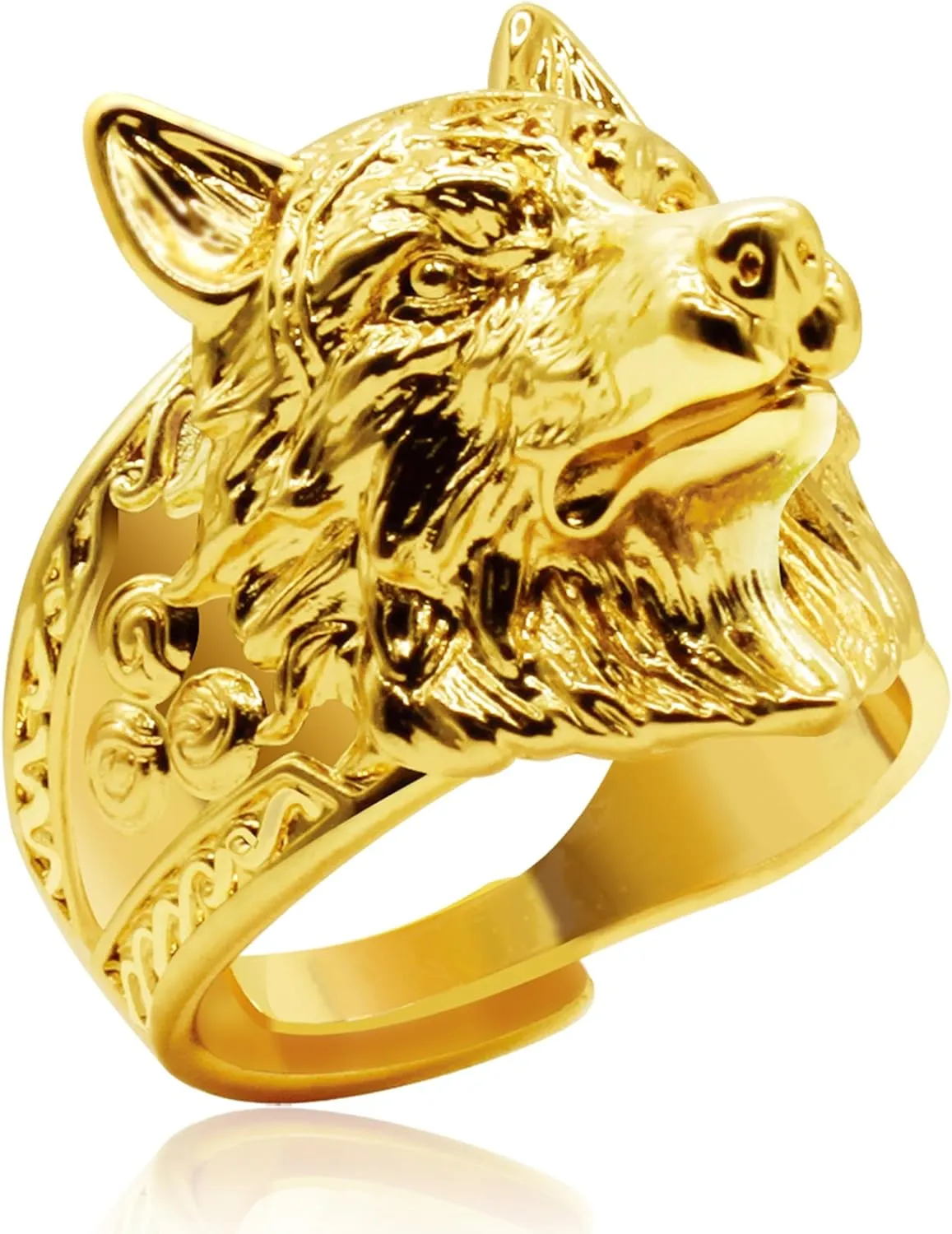 Gothic Personalized Viking Wolf Vintage Retro Cool Mens Biker Rings Copper Adjustable Band Rings Statement Knuckle Middle Rings Gift for Men