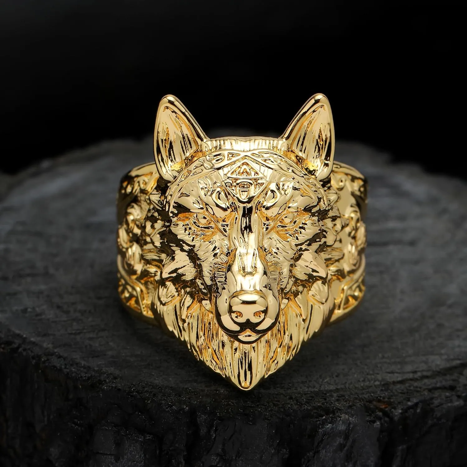 Gothic Personalized Viking Wolf Vintage Retro Cool Mens Biker Rings Copper Adjustable Band Rings Statement Knuckle Middle Rings Gift for Men