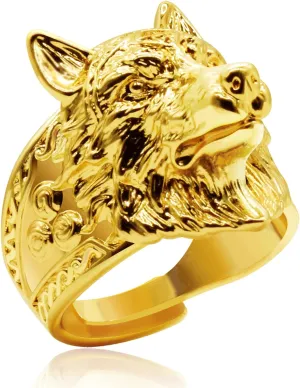 Gothic Personalized Viking Wolf Vintage Retro Cool Mens Biker Rings Copper Adjustable Band Rings Statement Knuckle Middle Rings Gift for Men