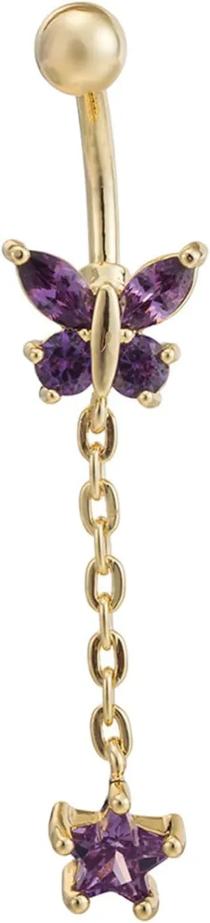 Gualiy Belly Rings Surgical Steel Butterfly Star Cubic Zirconia Belly Rings Jewelry