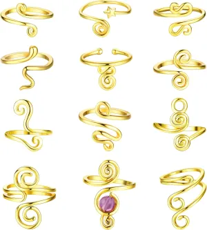 HAIAISO 12PCS Adjustable Toe Rings for Women Gold Silver Open African Toe Rings Summer Beach Foot Jewelry Set