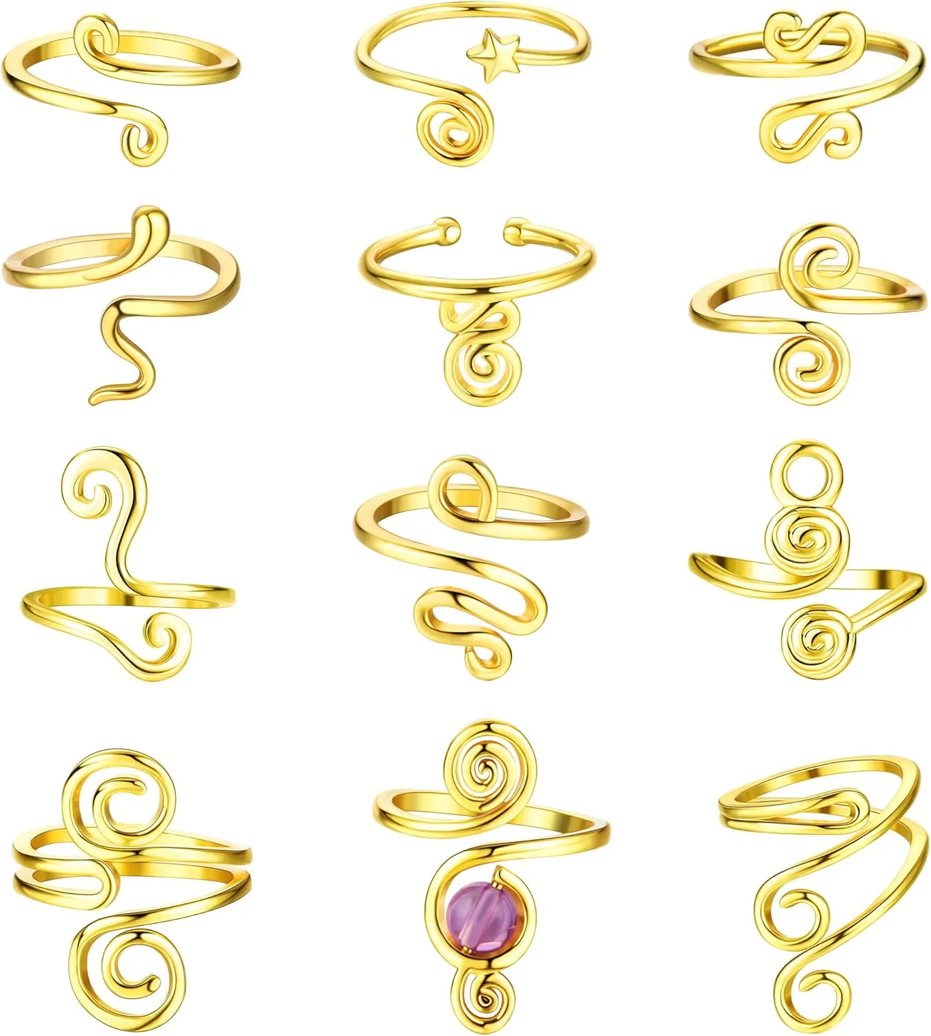 HAIAISO 12PCS Adjustable Toe Rings for Women Gold Silver Open African Toe Rings Summer Beach Foot Jewelry Set