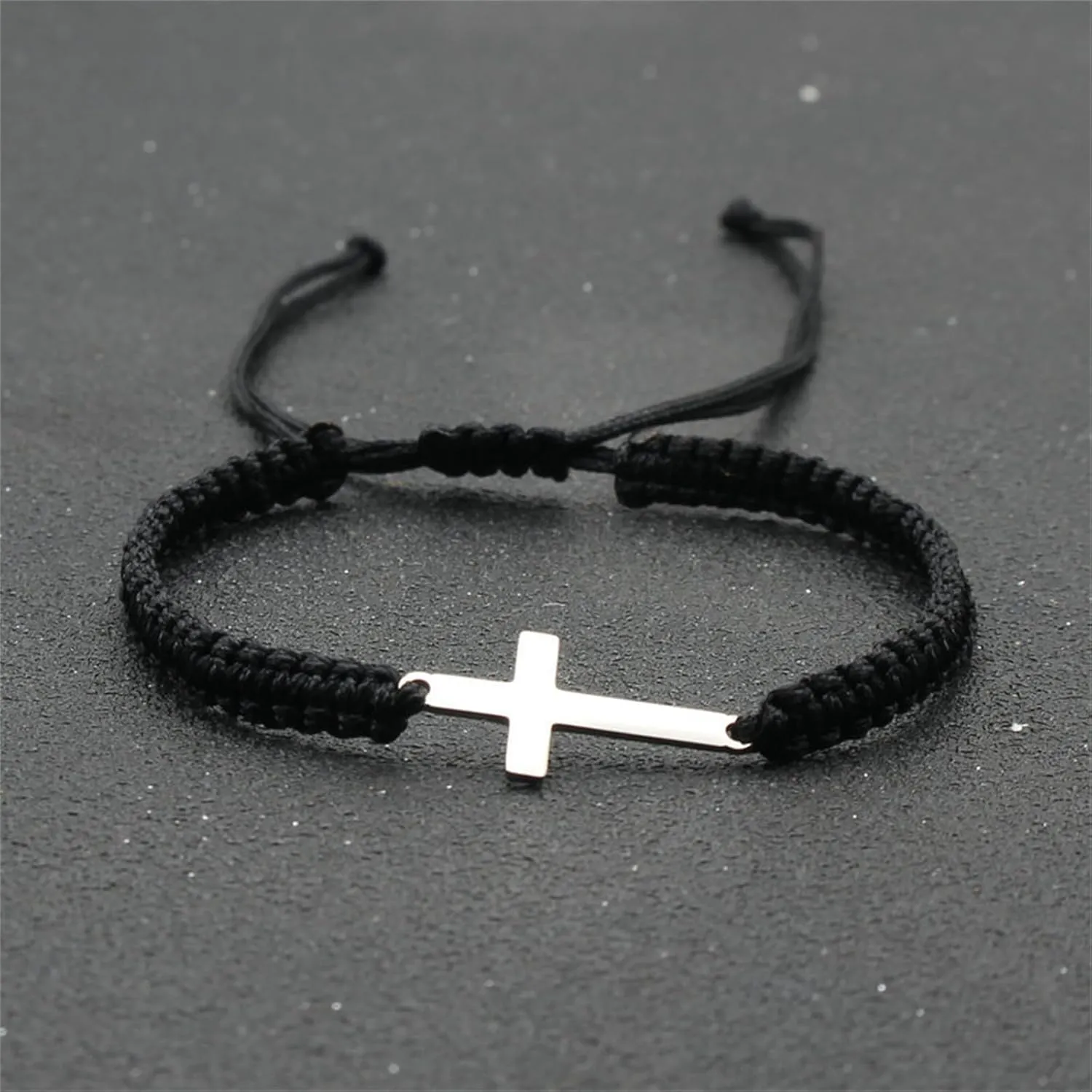 Handmade Cross Braided Protection Bracelet for Women Men Stainless Steel Charm Red Black String Rope Lucky Strand Bracelets for Christian Birthday Christmas Religious Jewelry Gifts