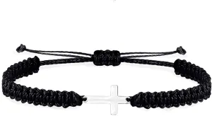 Handmade Cross Braided Protection Bracelet for Women Men Stainless Steel Charm Red Black String Rope Lucky Strand Bracelets for Christian Birthday Christmas Religious Jewelry Gifts