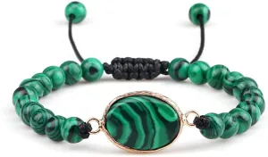 Handmade Natural Green Malachite Stone Lava Bracelet Adjustable Strand Buddha Bracelet Yoga Prayer Women Men Fashion Jewery Gift IG3E9 (Malachite)