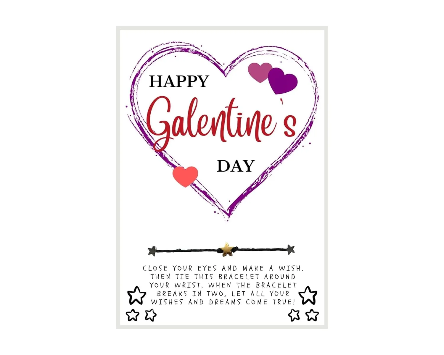 Happy GALENTINE'S Day ~ Big Heart with Little Hearts Wish, Wish Bracelet, Gal Pal Friend Wish Bracelet, Galentine Party Favor, Celebrate Friendship, Valentine's Day Gift, Holiday Wish Bracelet Style 3
