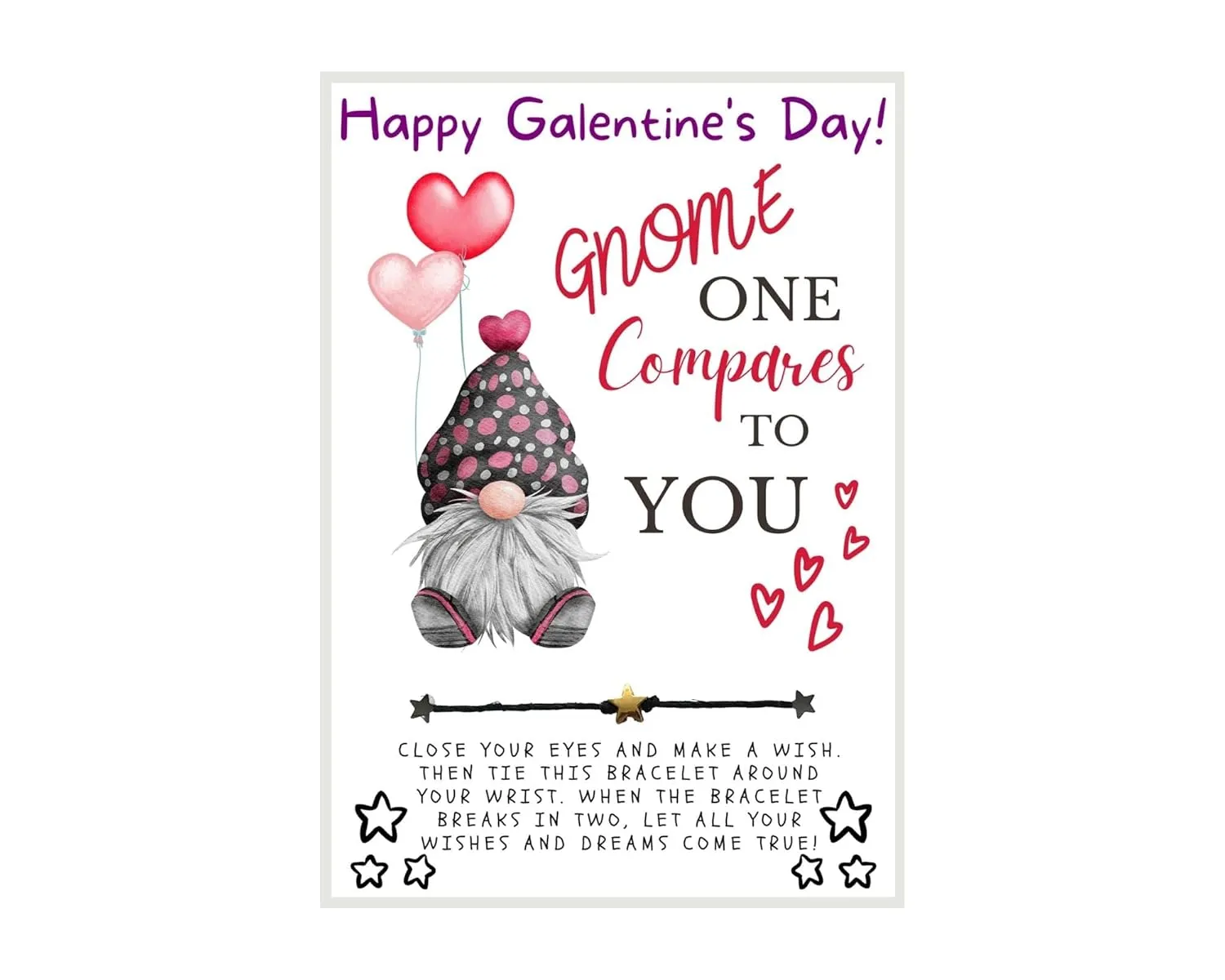 Happy Galentine's Day Wish, Gnome One Compares to you! Wish Bracelet, Gal Pal Friend Wish Bracelet, Galentine Party Favor, Celebrate Friendship, Valentine's Day Gift, Make A Wish, Galentine's Day Gift