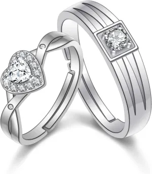 His and Hers Couple Ring Promise Ring S925 Sterling Silver Wedding Engagement Bands for Women Men Lovers Matching Pair Rings Jewelry Gifts Adjustable Size