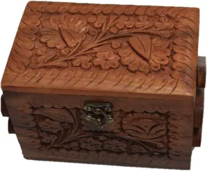 Holiday Gift Ideas, Handcrafted Jewelry Tabletop Box for Earrings, Rings, Necklaces Keepsake Jewelry Box Trinket Holder Floral Hand Carvings (Medium 3 Compartment) 6x4x4