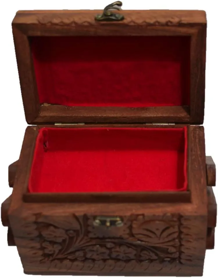 Holiday Gift Ideas, Handcrafted Jewelry Tabletop Box for Earrings, Rings, Necklaces Keepsake Jewelry Box Trinket Holder Floral Hand Carvings (Medium 3 Compartment) 6x4x4