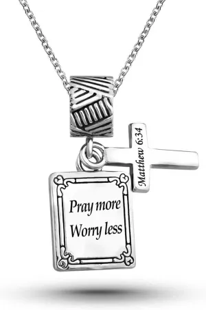 Holy Bible Jesus Cross Charm Necklaces Pendant God Prayer Women Heart Silver Philippians 4:19 Dangle Charms Gift for Wife Daughter Family Friends Sister Christmas Birthday