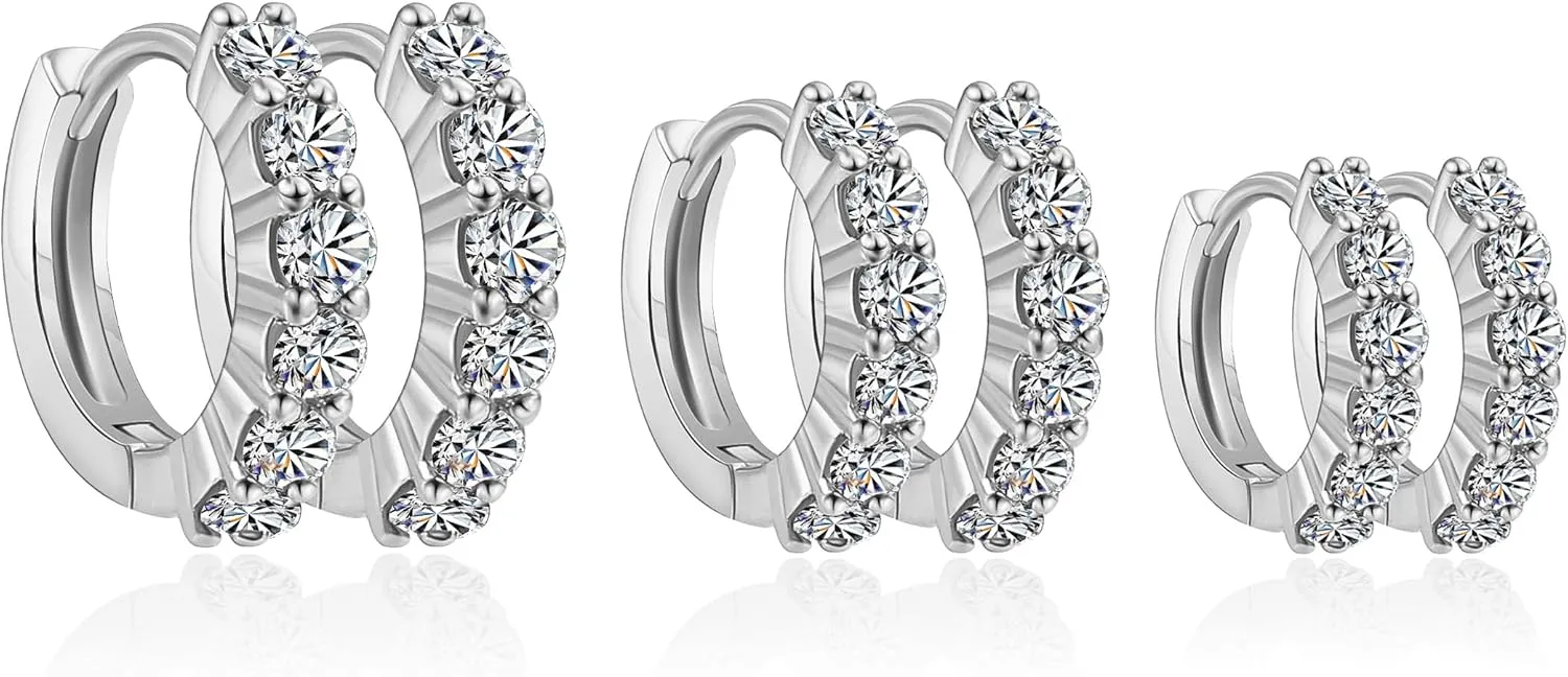 Hoop Earrings for Women Dual-sided Cubic Zircon Silver Gold Plated Trendy Cute Hoop Earrings Cartilage Earring for Women Jewelry Gift