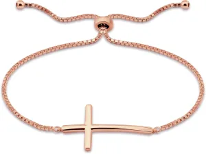 Hoops & Loops 925 Sterling Silver Sideways Cross Pullstring Adjustable Bracelets for Women & Men, Fashion Minimal Religious Christian Cross Jewelry