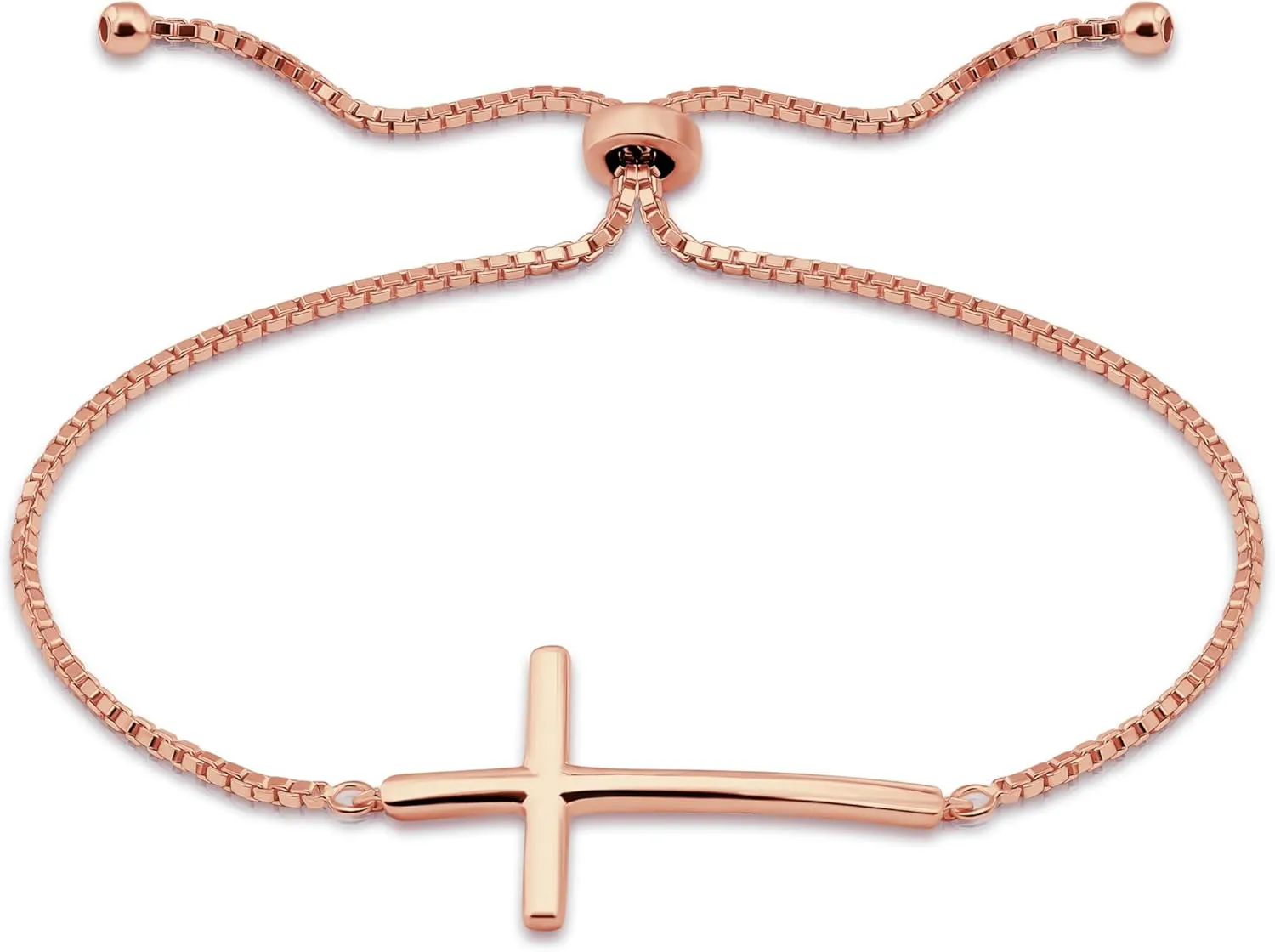 Hoops & Loops 925 Sterling Silver Sideways Cross Pullstring Adjustable Bracelets for Women & Men, Fashion Minimal Religious Christian Cross Jewelry