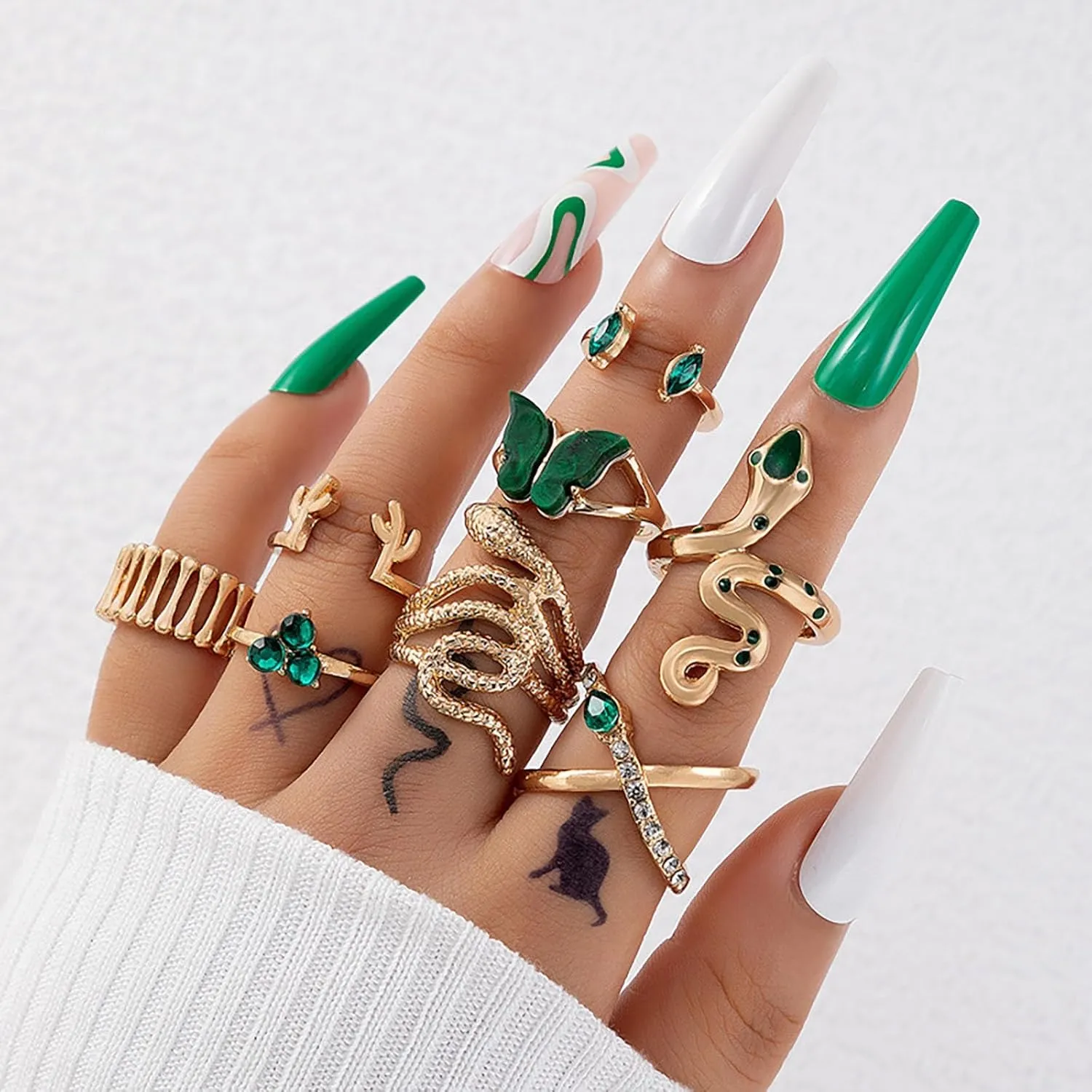 HUASAI Snake Ring for Women Adjustable Vintage Silver Rings Stackable Snake Rings Set Snake Rings Gothic Jewelry Halloween Costume Accessories