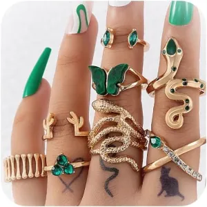 HUASAI Snake Ring for Women Adjustable Vintage Silver Rings Stackable Snake Rings Set Snake Rings Gothic Jewelry Halloween Costume Accessories