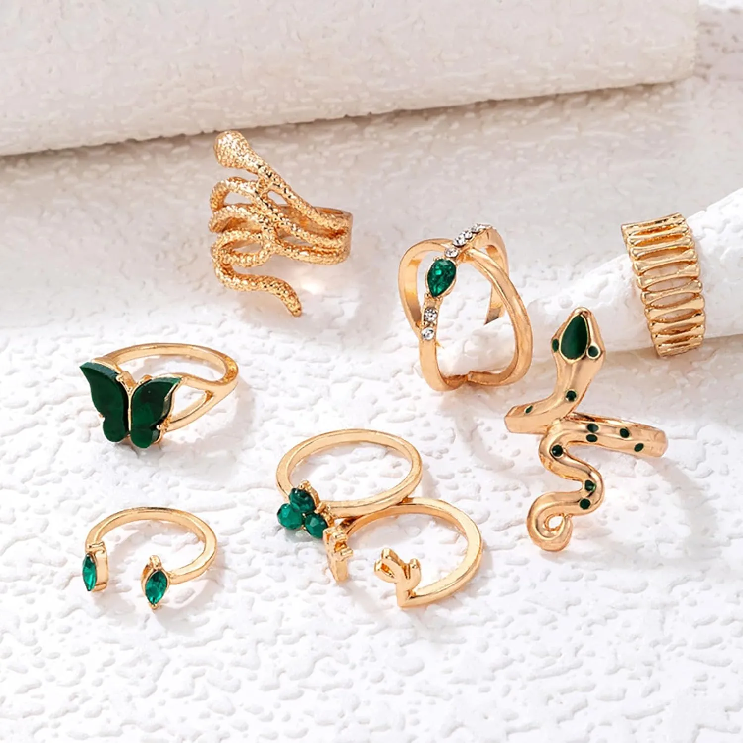 HUASAI Snake Ring for Women Adjustable Vintage Silver Rings Stackable Snake Rings Set Snake Rings Gothic Jewelry Halloween Costume Accessories