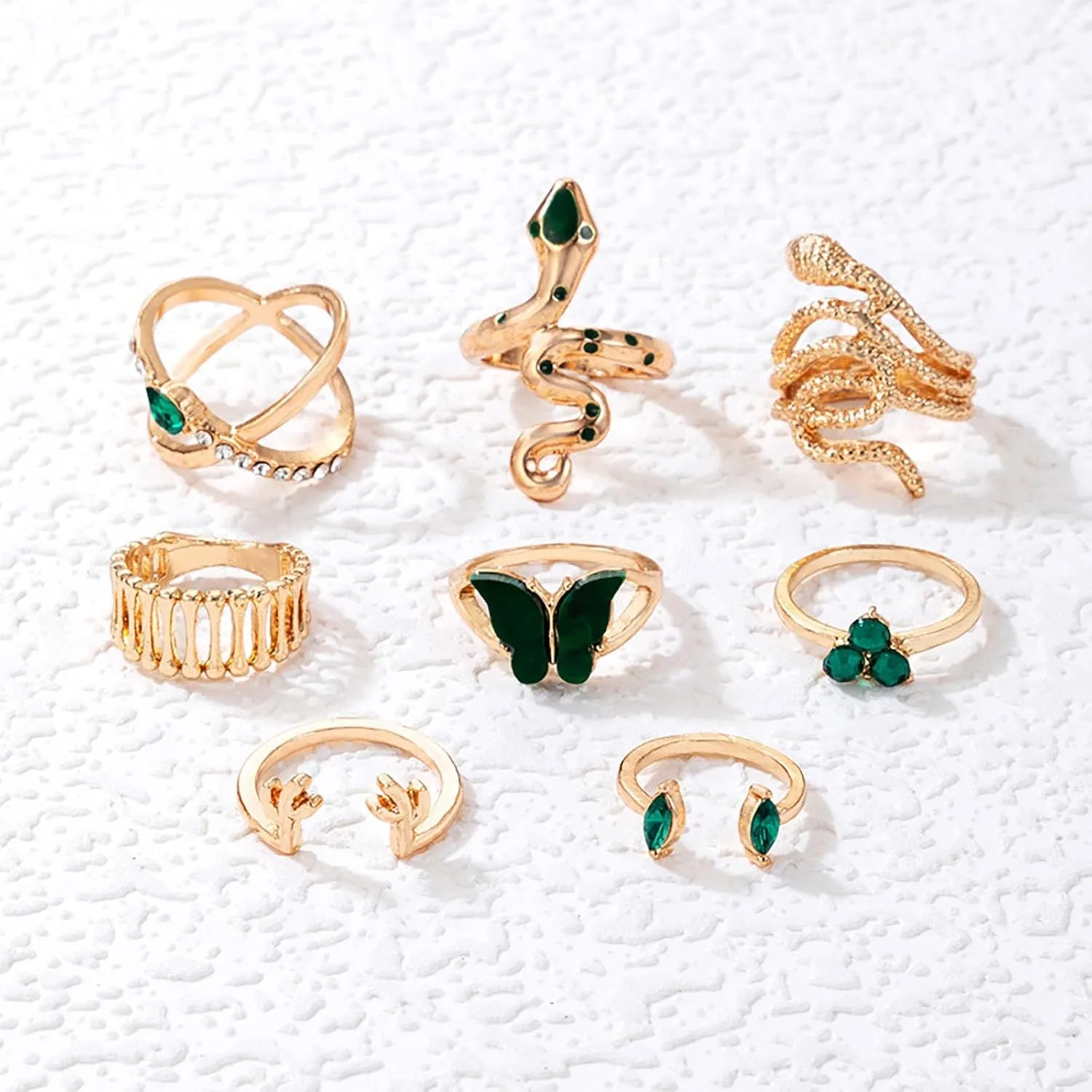 HUASAI Snake Ring for Women Adjustable Vintage Silver Rings Stackable Snake Rings Set Snake Rings Gothic Jewelry Halloween Costume Accessories