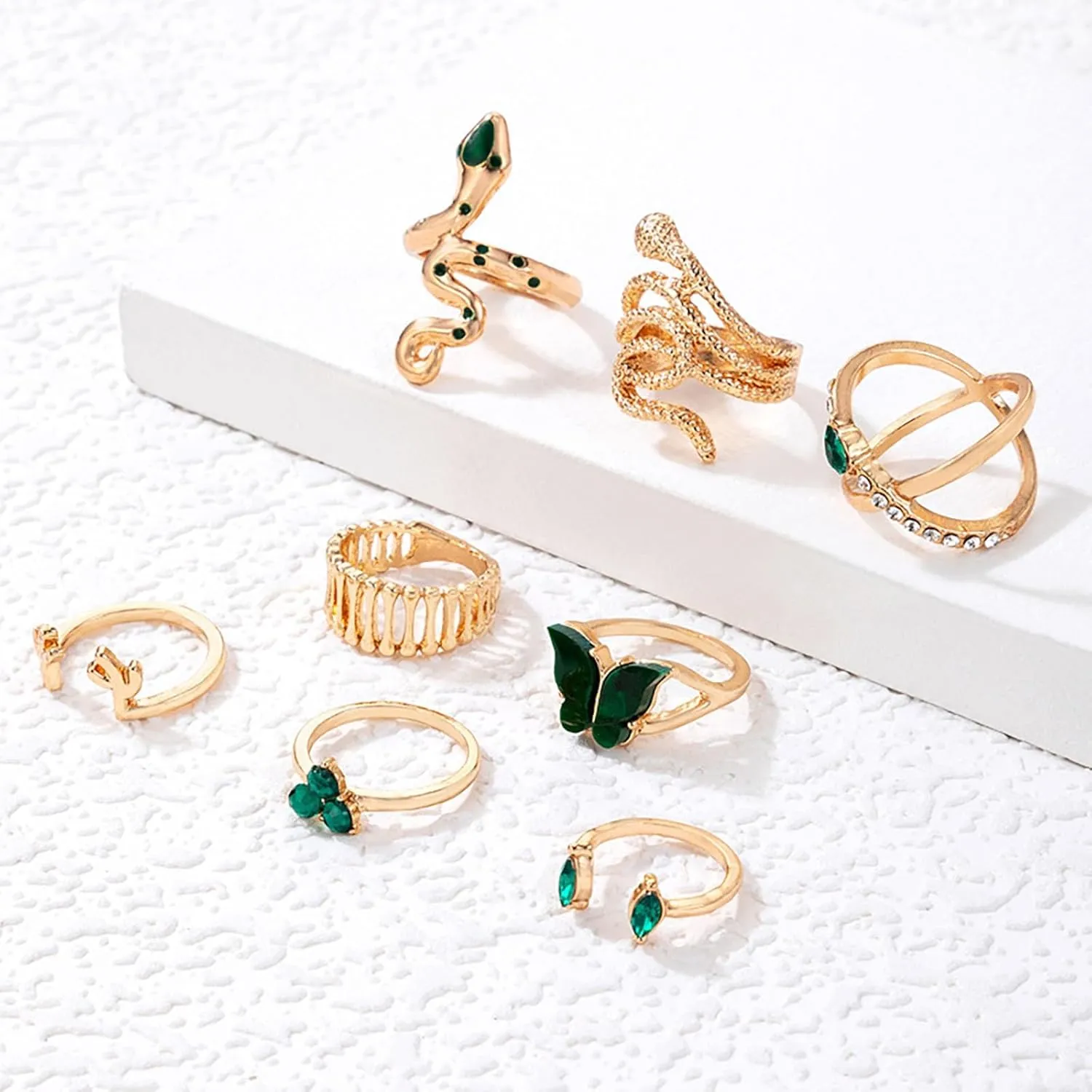 HUASAI Snake Ring for Women Adjustable Vintage Silver Rings Stackable Snake Rings Set Snake Rings Gothic Jewelry Halloween Costume Accessories