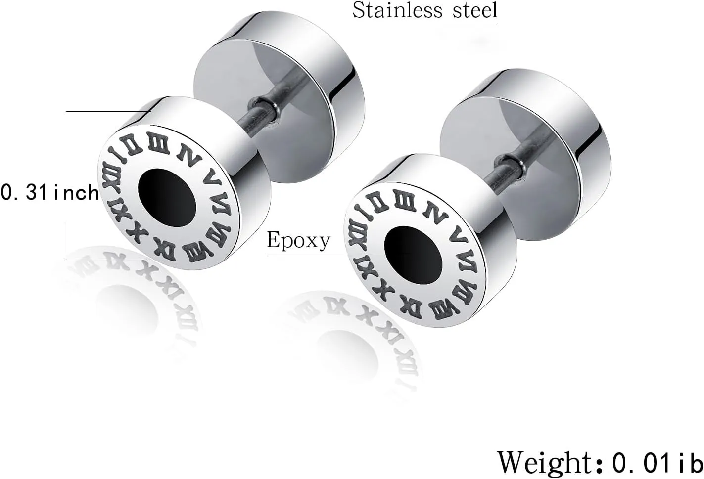Hypoallergenic earrings for men,Mens surgical steel black stud earring jewelry,Great Wall wall grain round cake shape,Single black gel 0.4 inches wide