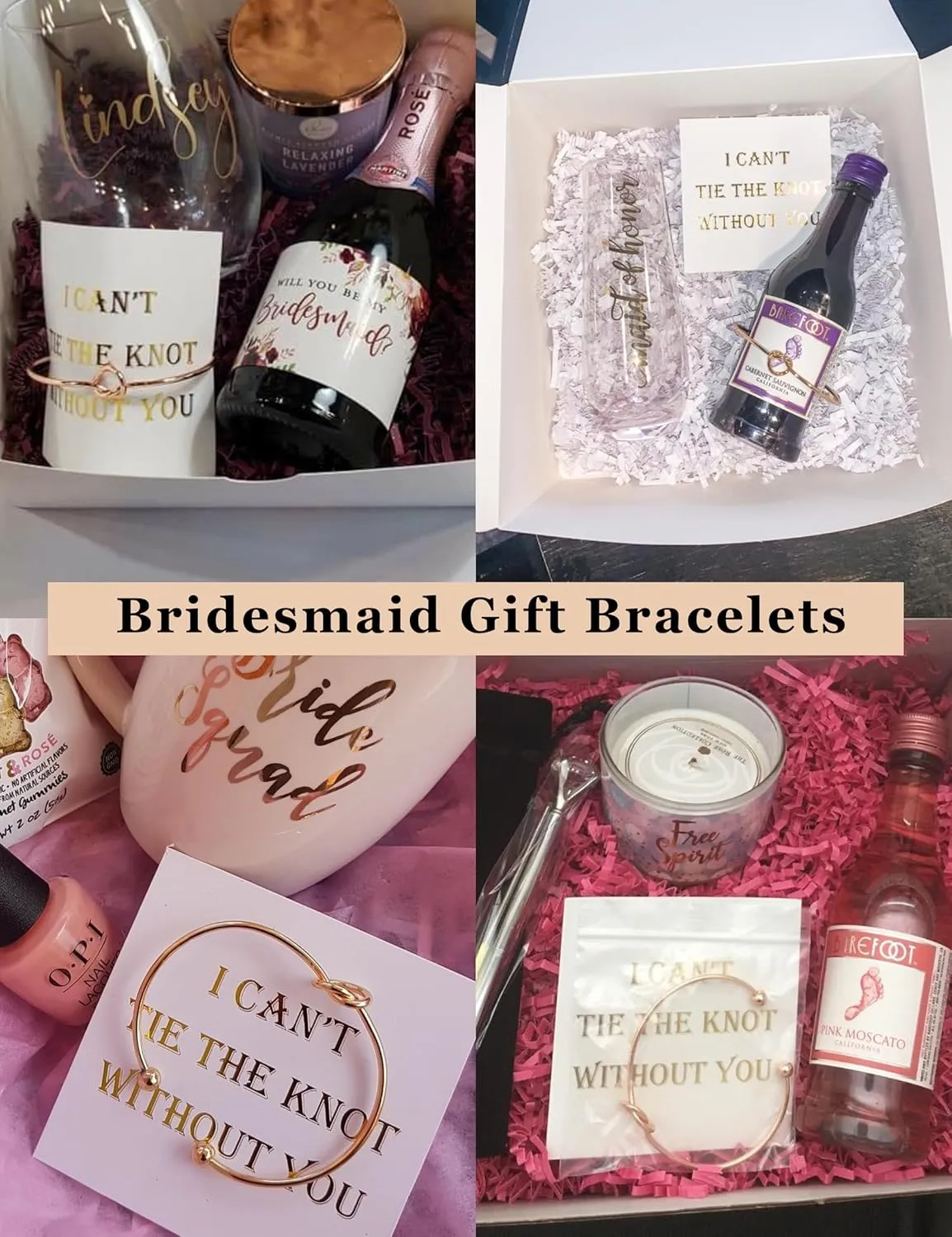 I Can't Tie The Knot Without You Bridesmaid Gift Cards Bridesmaid Bracelets Silver Tone- Set of 4,5,6