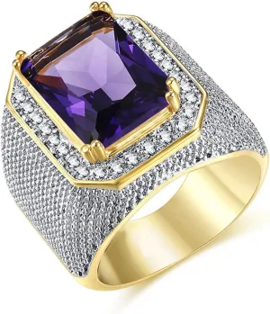 ICED OUT Big purple gemstone Rings for Men Hip Hop Square ring for women cocktail party Music Festival rings Jewelry Rings for Men rings for Heavy Metal ring Party (9), Silver
