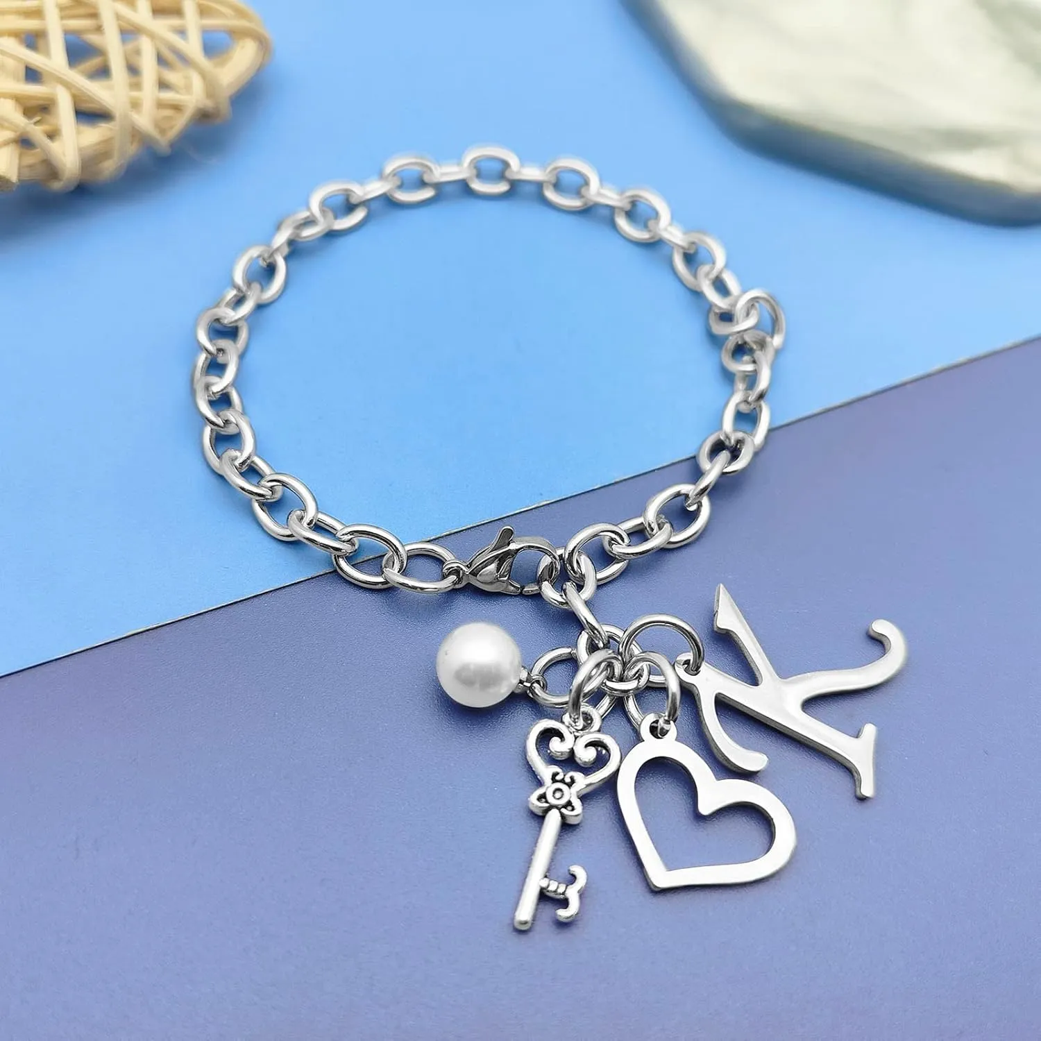 Initial A-Z Bracelets Gift for Women Girls Stainless Steel Chain Bracelet 26 Alphabet Jewelry Gifts for Birthday Anniversary Letter Bracelet Monogram Gifts for Sister Friend Girlfriends Mom 8.26 Inch