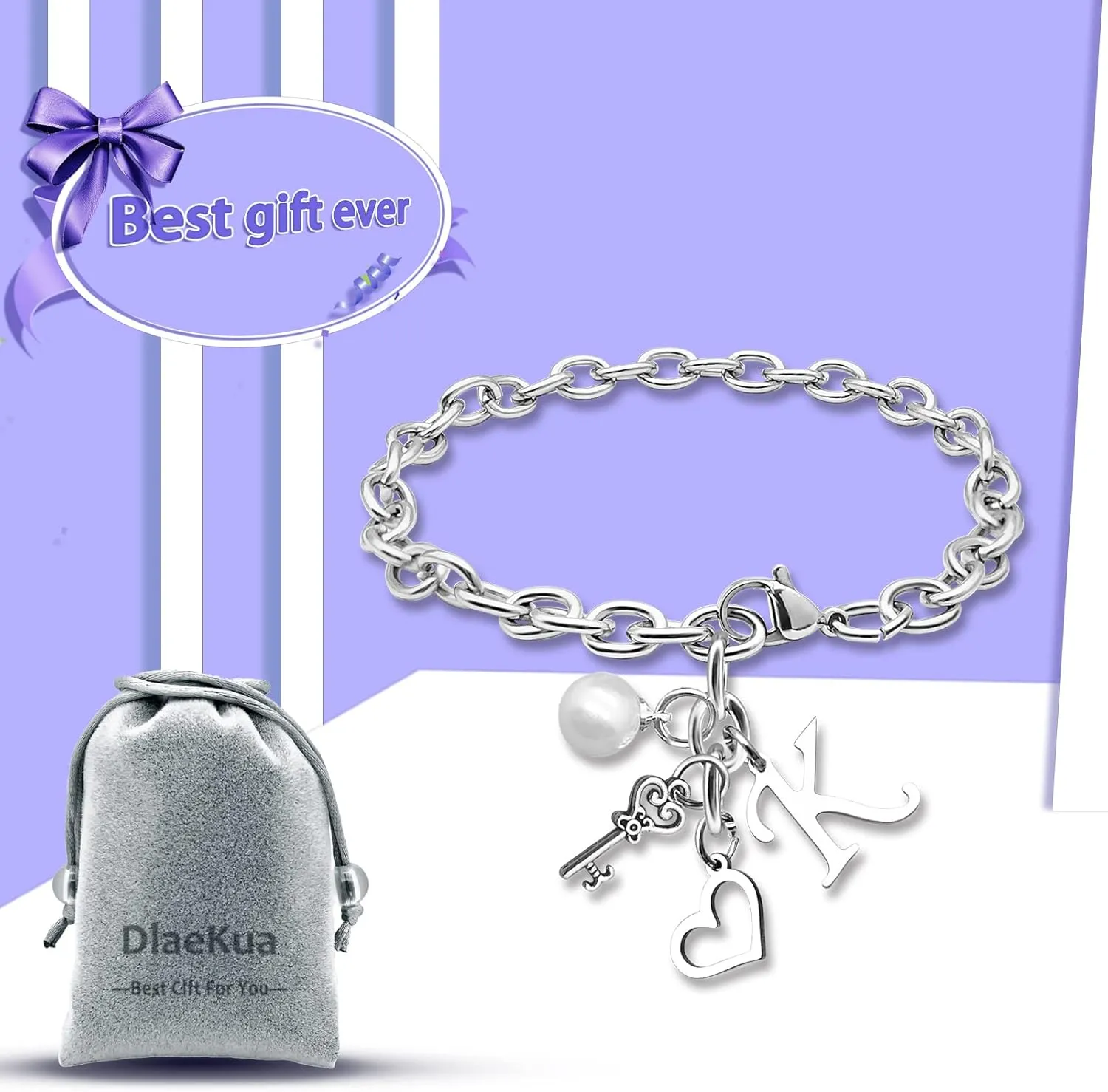 Initial A-Z Bracelets Gift for Women Girls Stainless Steel Chain Bracelet 26 Alphabet Jewelry Gifts for Birthday Anniversary Letter Bracelet Monogram Gifts for Sister Friend Girlfriends Mom 8.26 Inch