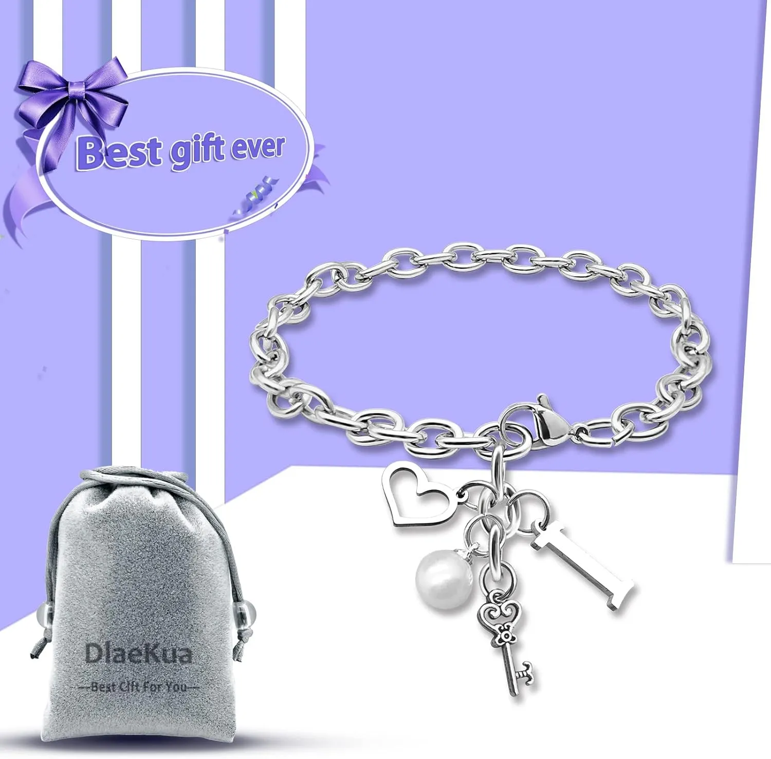 Initial A-Z Bracelets Gift for Women Girls Stainless Steel Chain Bracelet 26 Alphabet Jewelry Gifts for Birthday Anniversary Letter Bracelet Monogram Gifts for Sister Friend Girlfriends Mom 8.26 Inch