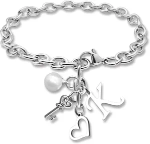 Initial A-Z Bracelets Gift for Women Girls Stainless Steel Chain Bracelet 26 Alphabet Jewelry Gifts for Birthday Anniversary Letter Bracelet Monogram Gifts for Sister Friend Girlfriends Mom 8.26 Inch