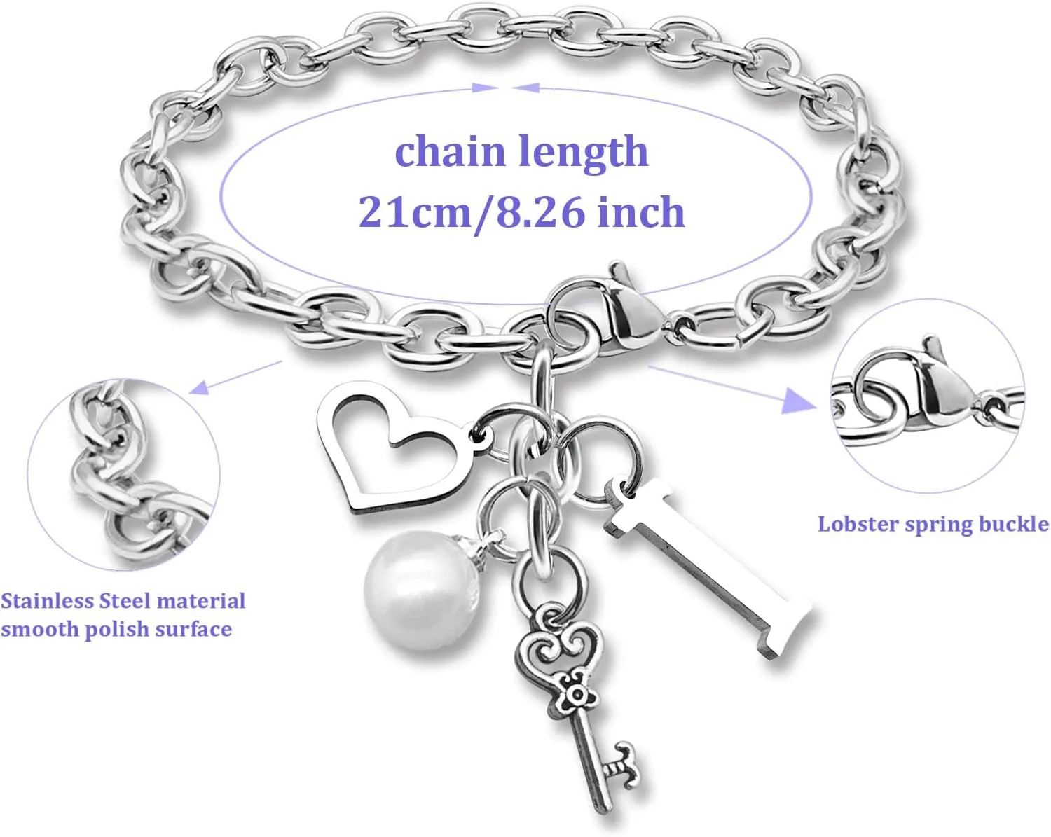 Initial A-Z Bracelets Gift for Women Girls Stainless Steel Chain Bracelet 26 Alphabet Jewelry Gifts for Birthday Anniversary Letter Bracelet Monogram Gifts for Sister Friend Girlfriends Mom 8.26 Inch