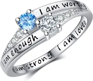 Inspirational Ring 925 Sterling Silver I Am Enough I Am Worthy I Am Strong I Am Loved Ring Spiritual Jewelry for Women