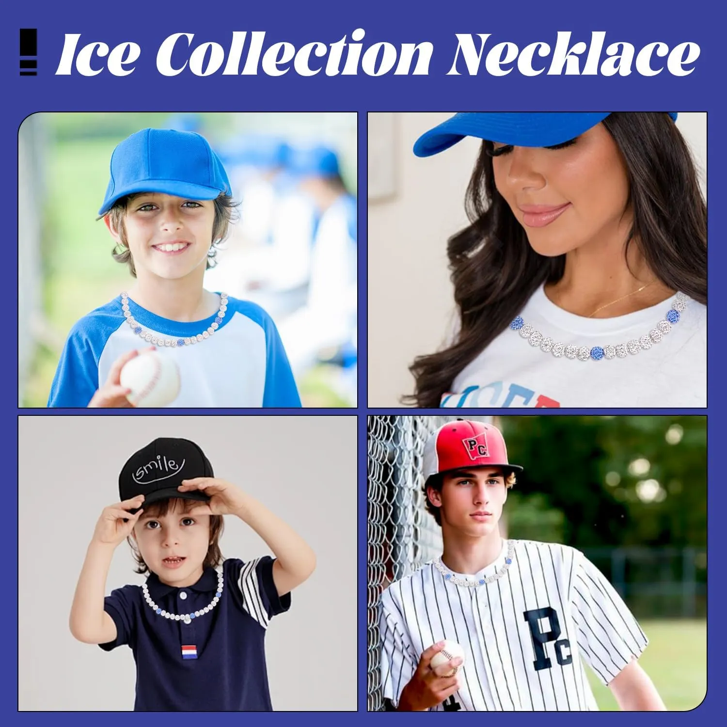 Inspired Baseball Necklaces For Boys Adults,Ice Collection Baseball Beaded necklace-Polly World Necklace Baseball 16''/18''/20''/22'',Phils Bling Elastic Baseball necklace Accessories Gifts