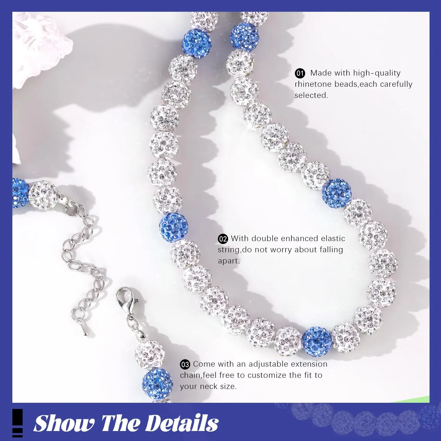 Inspired Baseball Necklaces For Boys Adults,Ice Collection Baseball Beaded necklace-Polly World Necklace Baseball 16''/18''/20''/22'',Phils Bling Elastic Baseball necklace Accessories Gifts