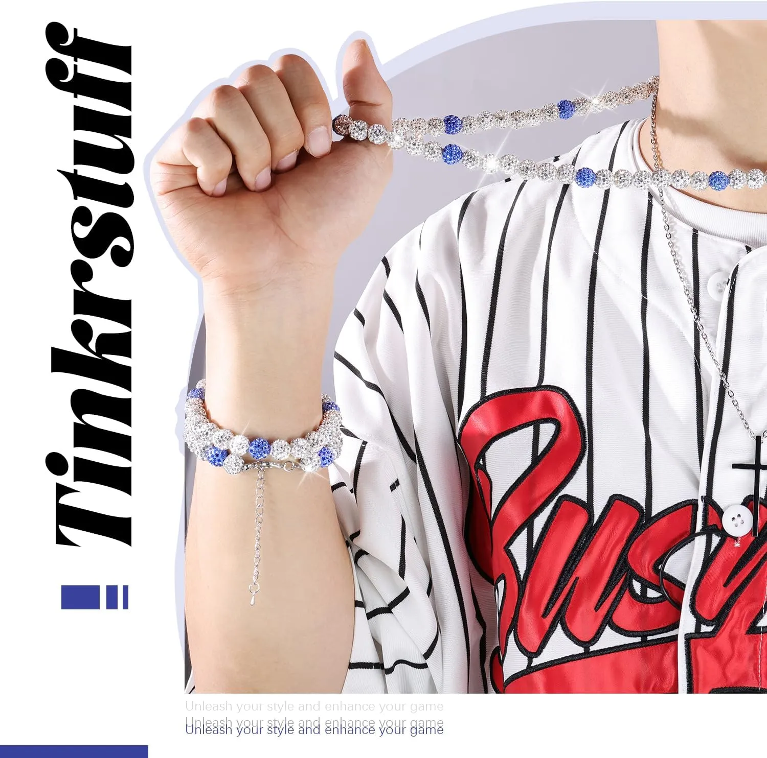 Inspired Baseball Necklaces For Boys Adults,Ice Collection Baseball Beaded necklace-Polly World Necklace Baseball 16''/18''/20''/22'',Phils Bling Elastic Baseball necklace Accessories Gifts