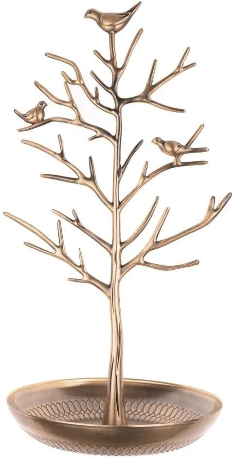 INVIKTUS Silver Birds Tree Jewelry Stand Display Earring Necklace Holder Organizer Rack Tower