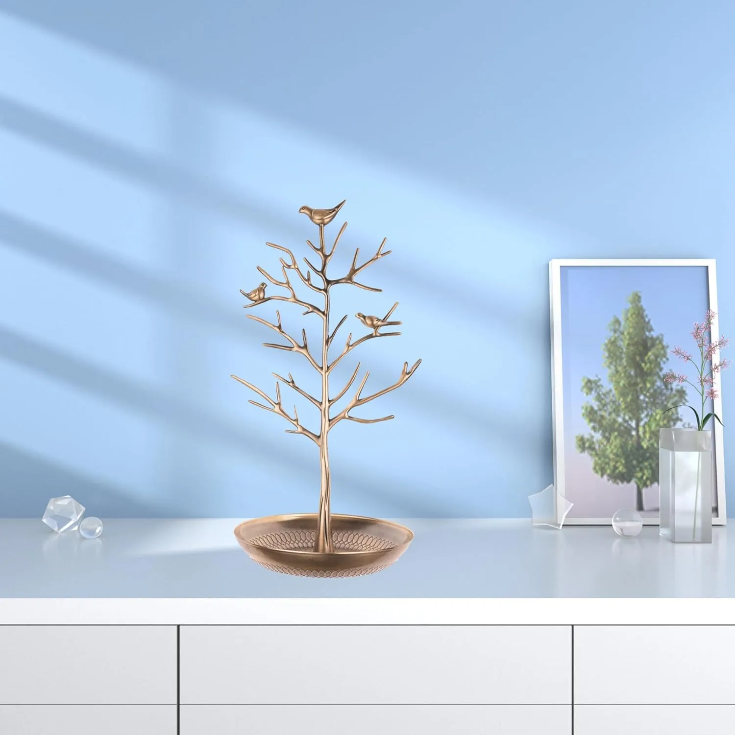 INVIKTUS Silver Birds Tree Jewelry Stand Display Earring Necklace Holder Organizer Rack Tower