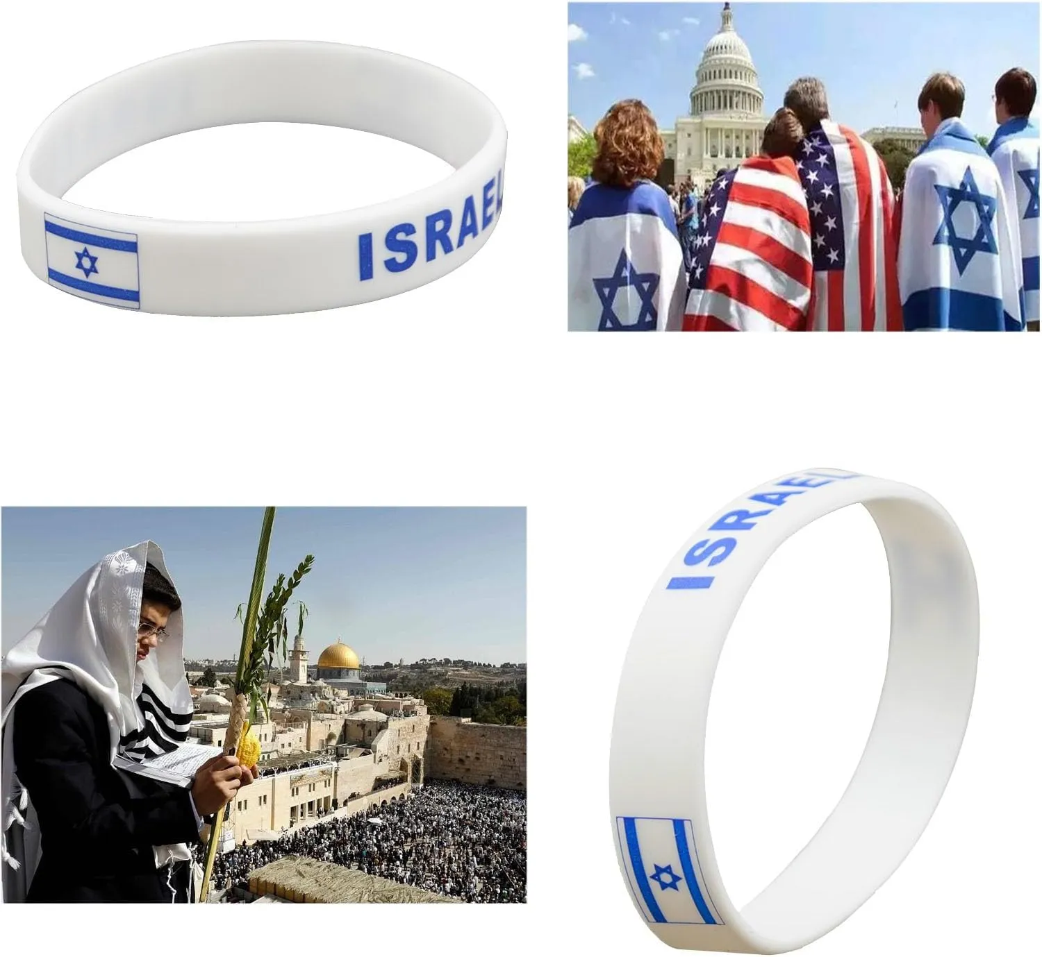 Israel Bracelets Silicone Israel Flag Bracelet Bulk, Israelite Wristband Bangle,Unisex One Size Fits All