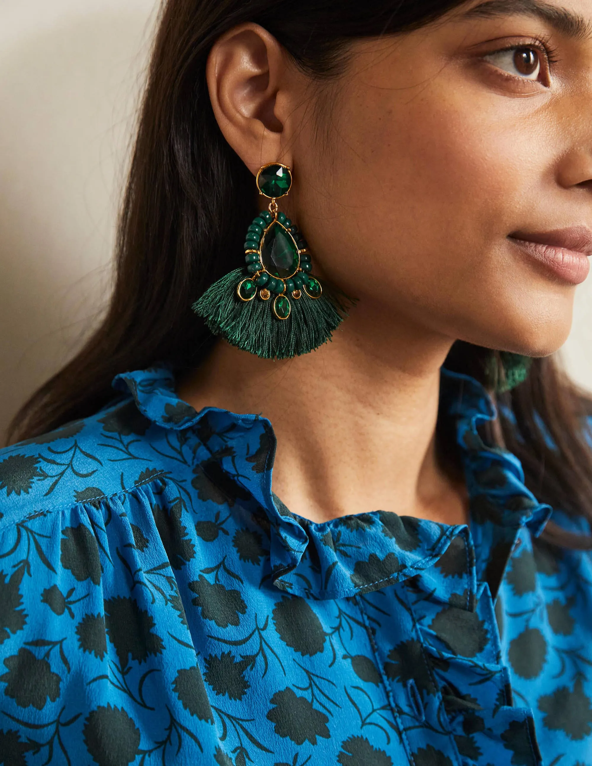 Jewelled Fringe Earrings-Midnight Garden