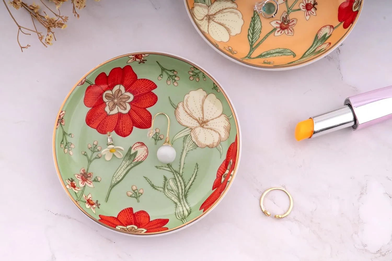 Jewelry Ring Dish Tray Boho Ceramic Decorative Trinket Dish Organizer for Rings Earrings Necklaces Bracelet Watch Keys Plate Small Round Ring Holder Gift for Women Engagement