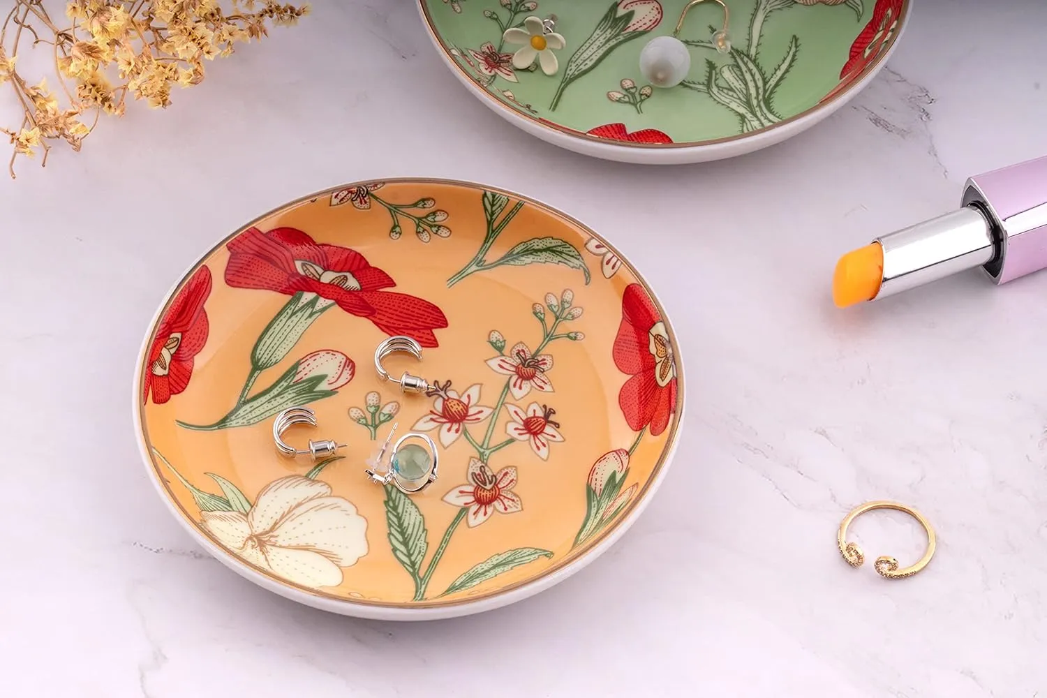 Jewelry Ring Dish Tray Boho Ceramic Decorative Trinket Dish Organizer for Rings Earrings Necklaces Bracelet Watch Keys Plate Small Round Ring Holder Gift for Women Engagement