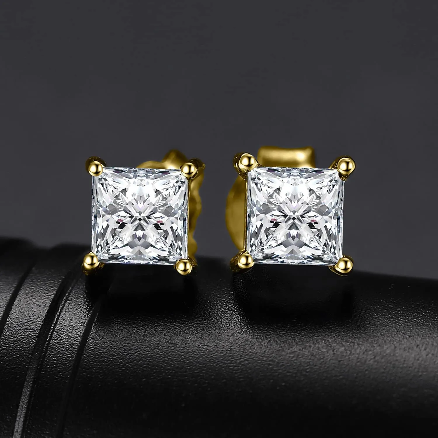JewelryPalace Princess Cut 0.8ct Moissanite Solitaire Stud Earrings for Women, Square Shape 925 Sterling Silver 14k Gold Plated Earrings for Her, Simulated Diamond Earrings VVS D-F