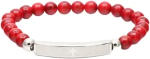 JewelryWeb Stainless Steel Unisex Lords Prayer Religious ID Red Beaded Bracelet Identification-Bracelet for Women