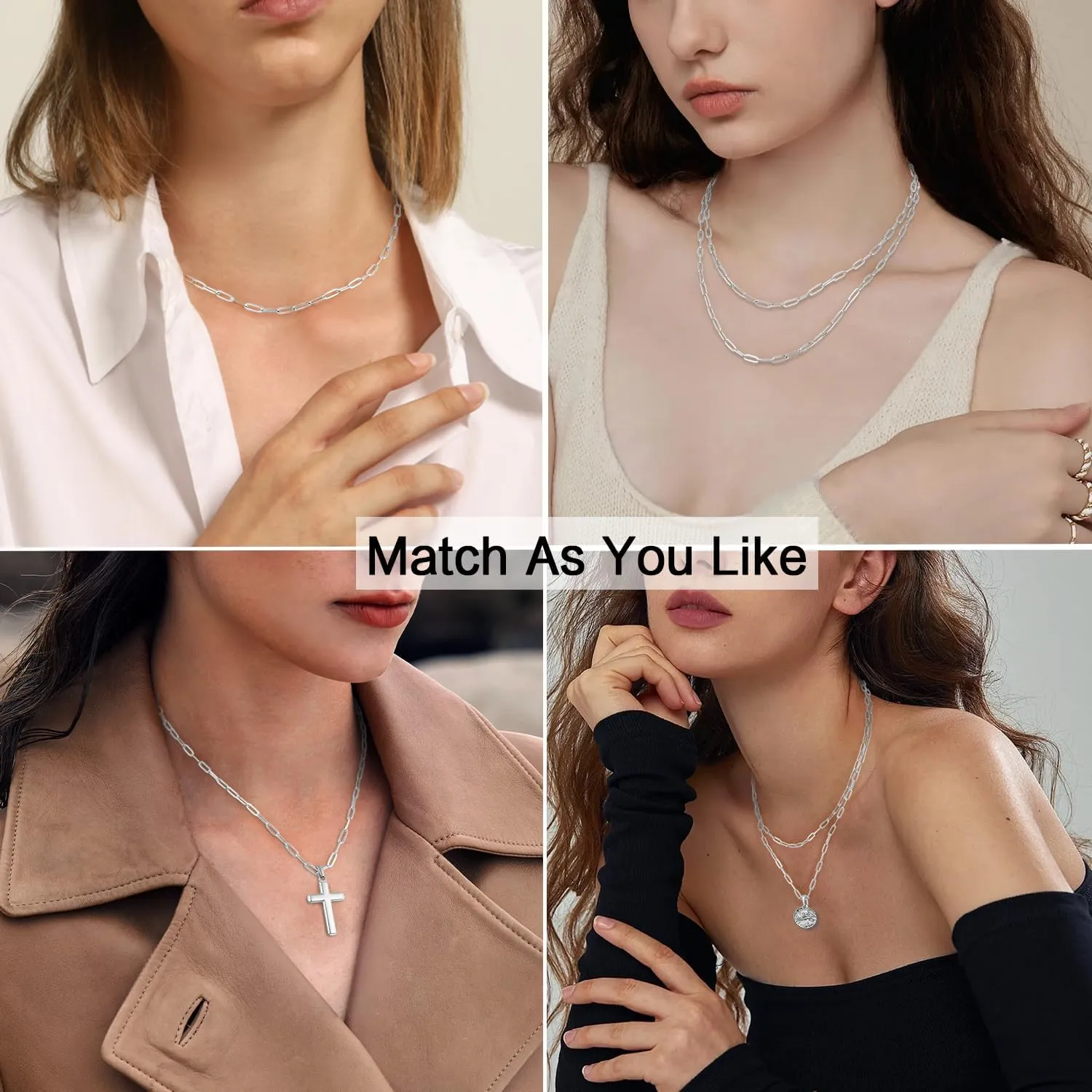 Jewlpire Italian Soild 14K Real Gold Over 925 Sterling Silver Paperclip Chain Necklace for Women, Hypoallergenic & Comfortable Women's Chain Necklaces 16/18/20/22/24/26 Inch