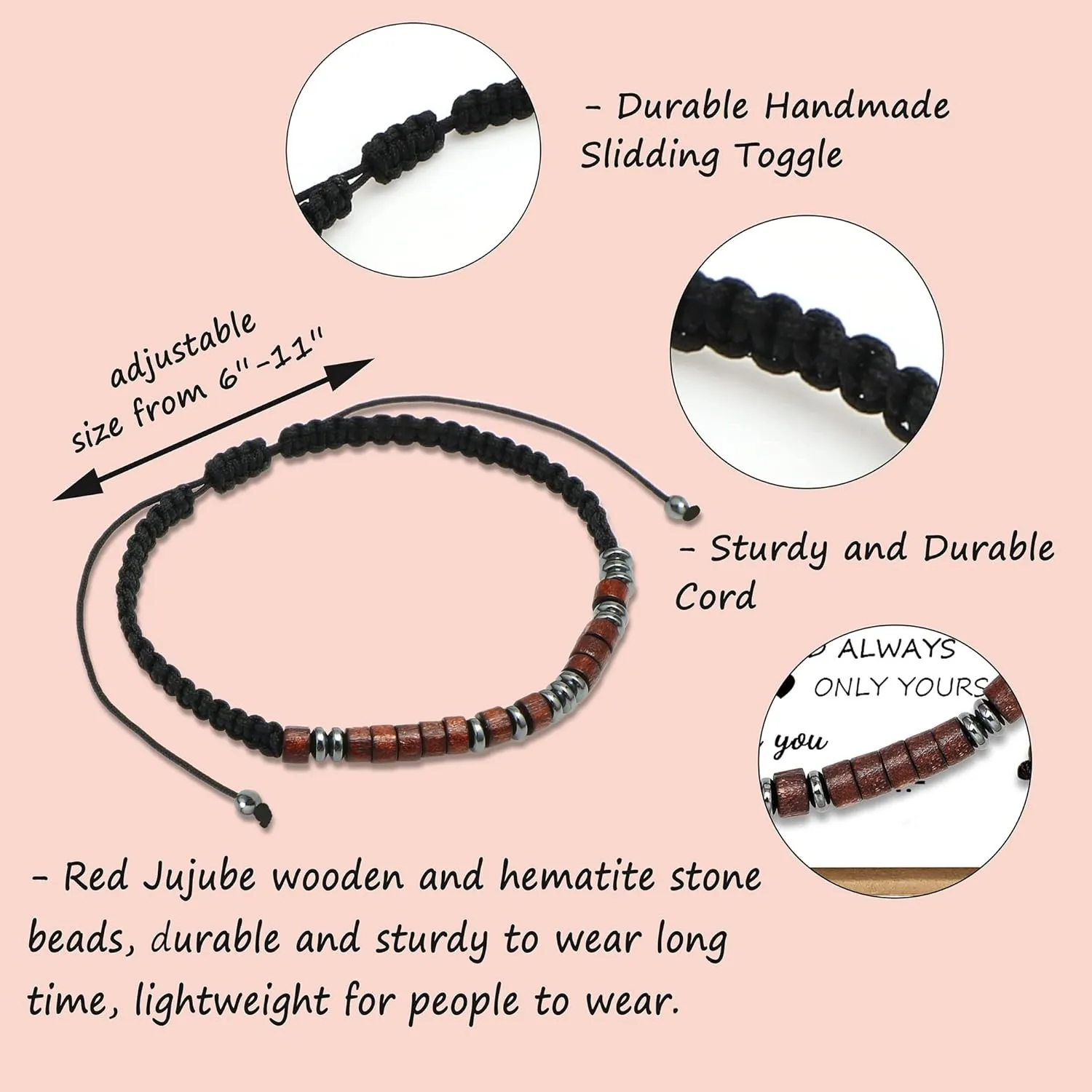 JoycuFF Morse Code Bracelets for Women Men Anniversary Birthday Gifts for Best Friend Mom Daughter Son Boyfriend Girlfriend Husband Grandma Granddaughter Grandson Wrap Strand Wood Bracelet