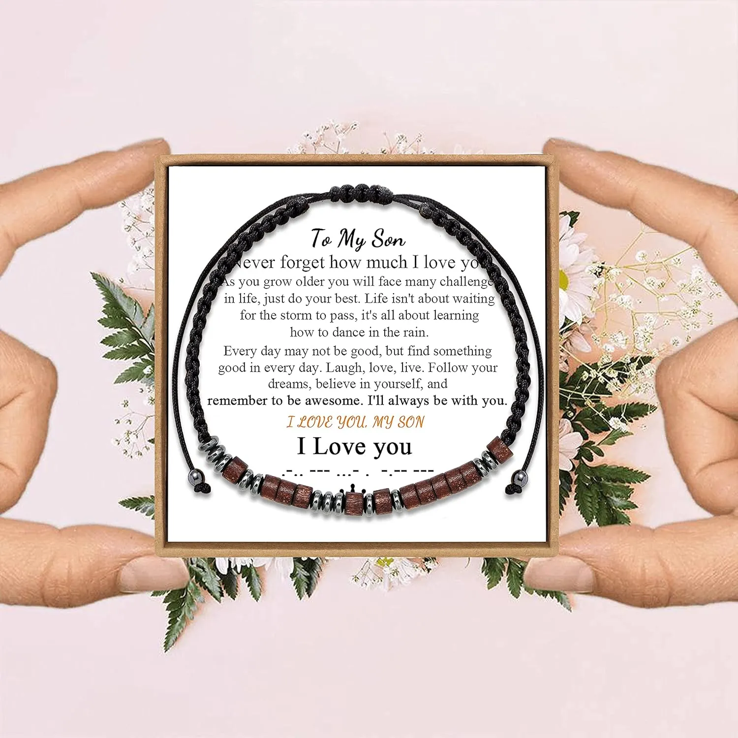 JoycuFF Morse Code Bracelets for Women Men Anniversary Birthday Gifts for Best Friend Mom Daughter Son Boyfriend Girlfriend Husband Grandma Granddaughter Grandson Wrap Strand Wood Bracelet